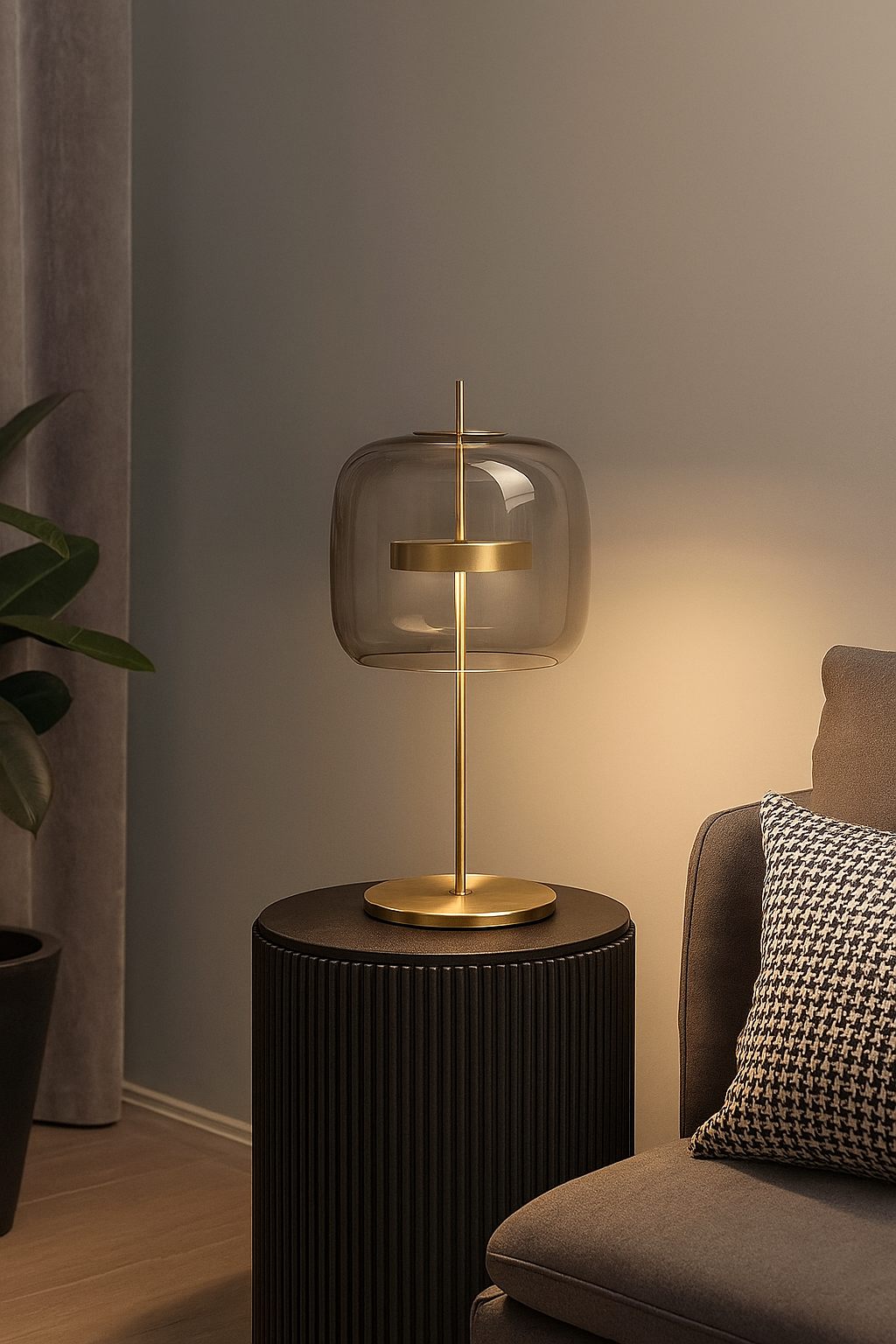 HDC Nordic Grey Glass LED Table Lamps for beside bedroom