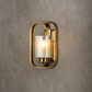 HDC Gold Metal Cage Body Antique Brass Cylinder Glass Wall Light