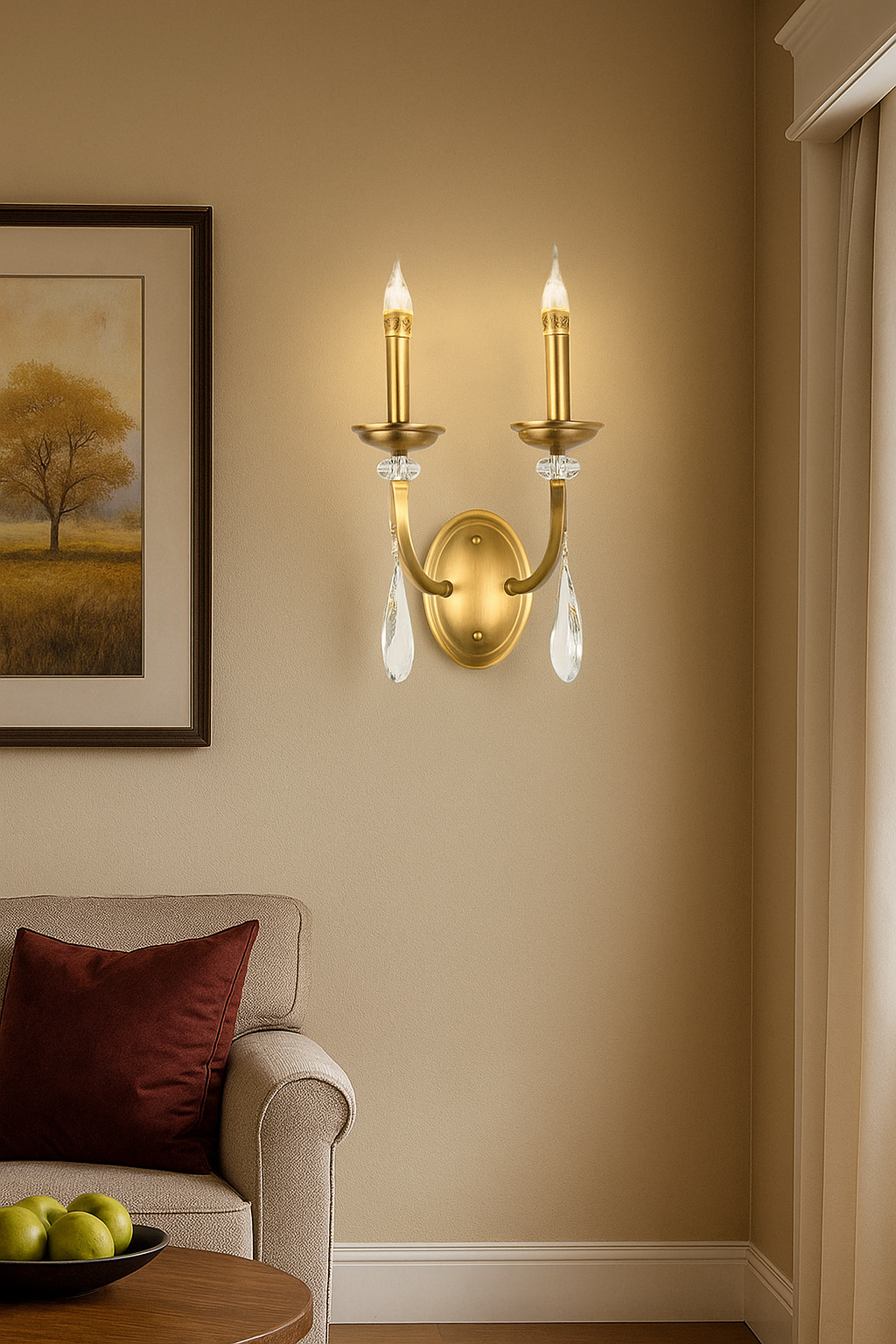 HDC 2 Light Vintage Brass Gold Italian Wall Light For Living Room Drawing Room Bedroom - Warm White