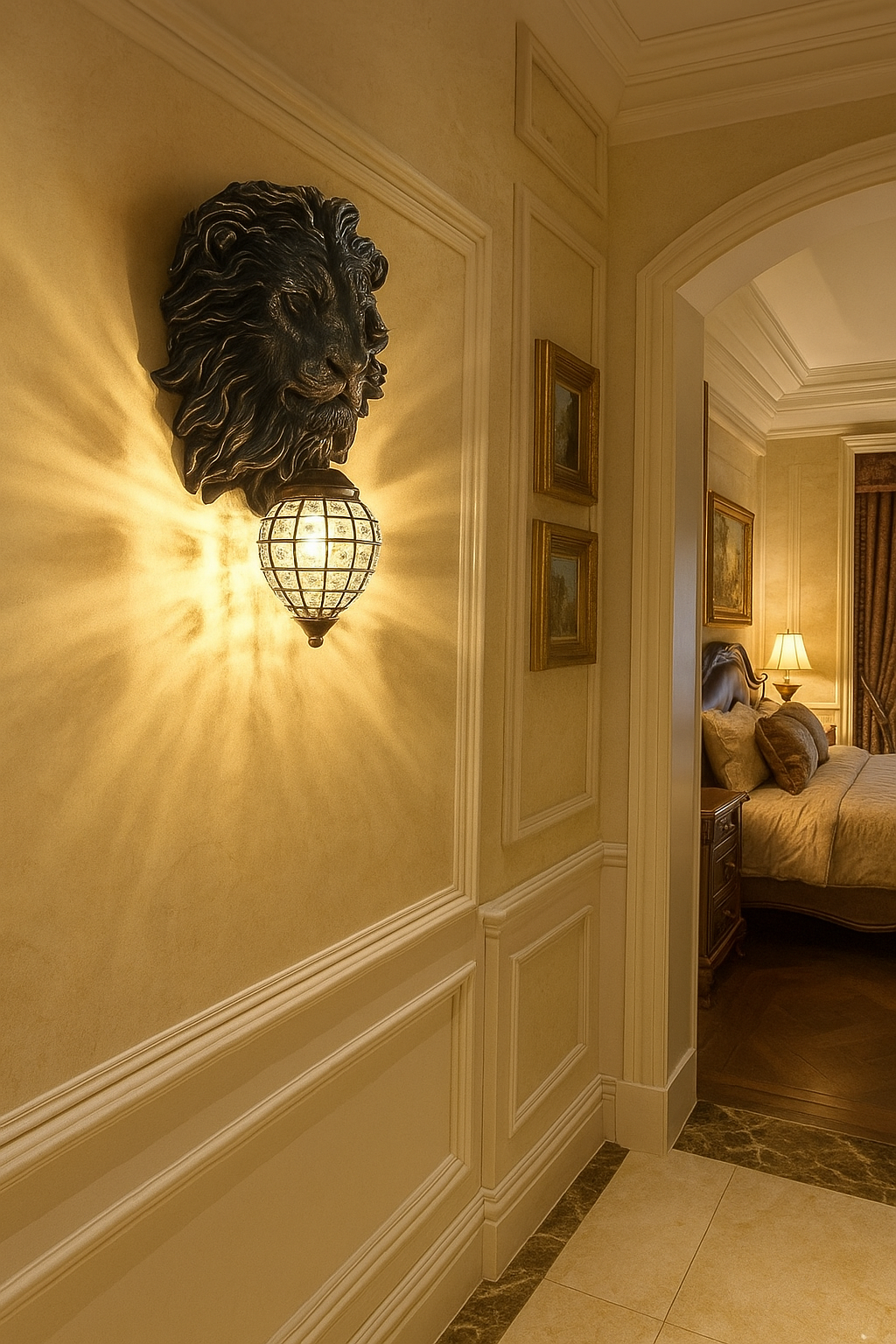 Hdc Modern Background Lion Head Shape, Hollow Crystal Resin Wall Lamp