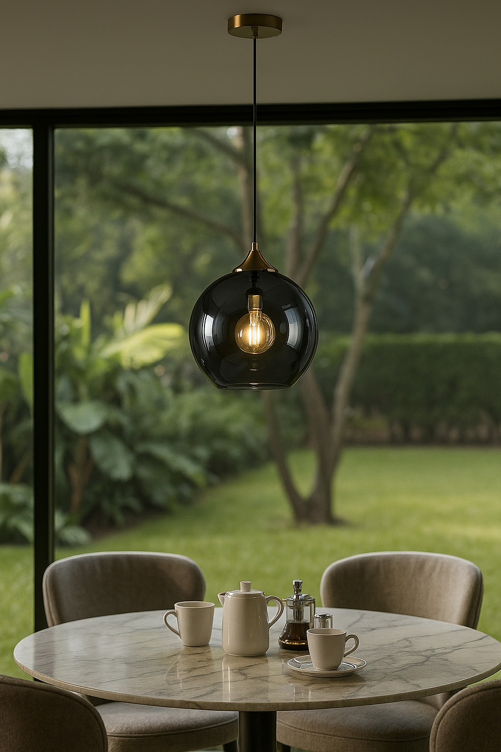 Hdc Modern Smoky Glass Pendant Light Adjustable Hanging Ceiling Lamp with for Dining Room, Bedroom & Living Spaces