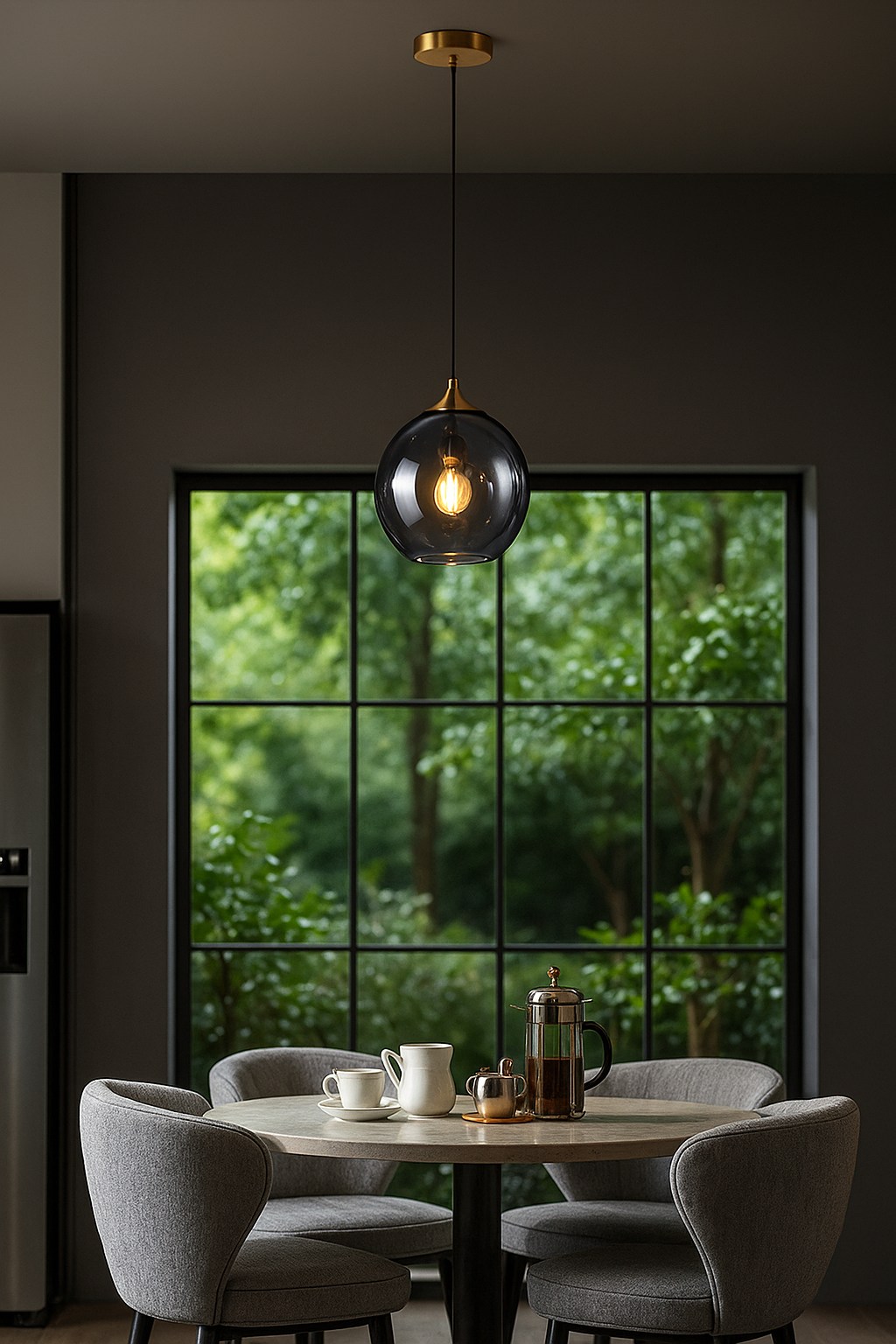 Hdc Modern Smoky Glass Pendant Light Adjustable Hanging Ceiling Lamp with for Dining Room, Bedroom & Living Spaces