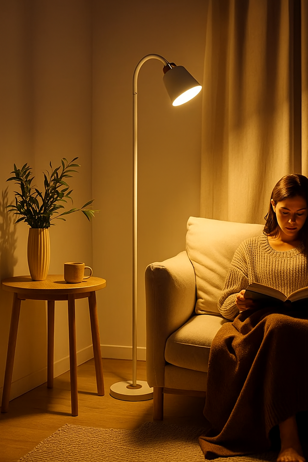 HDC Floor lamp bedroom living room Nordic style floor table lamp with shelf vertical table lamp (White Body)