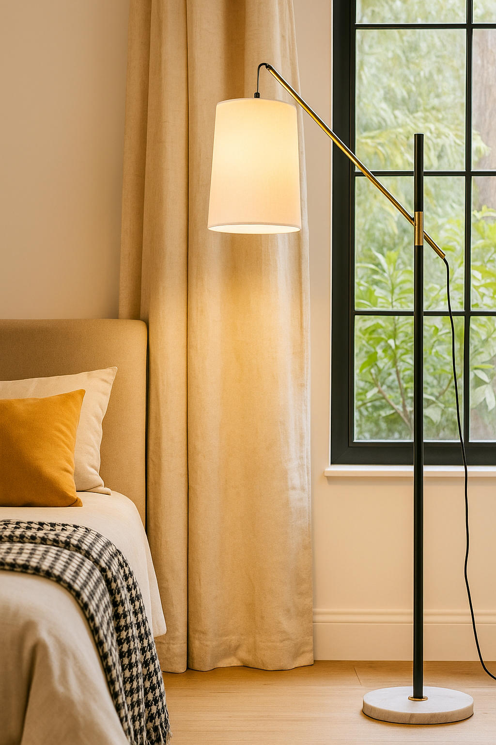 Hdc High Quality Nordic Minimalist Black Gold Metal Floor Lamp with Shade