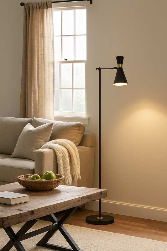 Hdc Black Floor Lamp with Metal Shade For Living Room, Bedroom