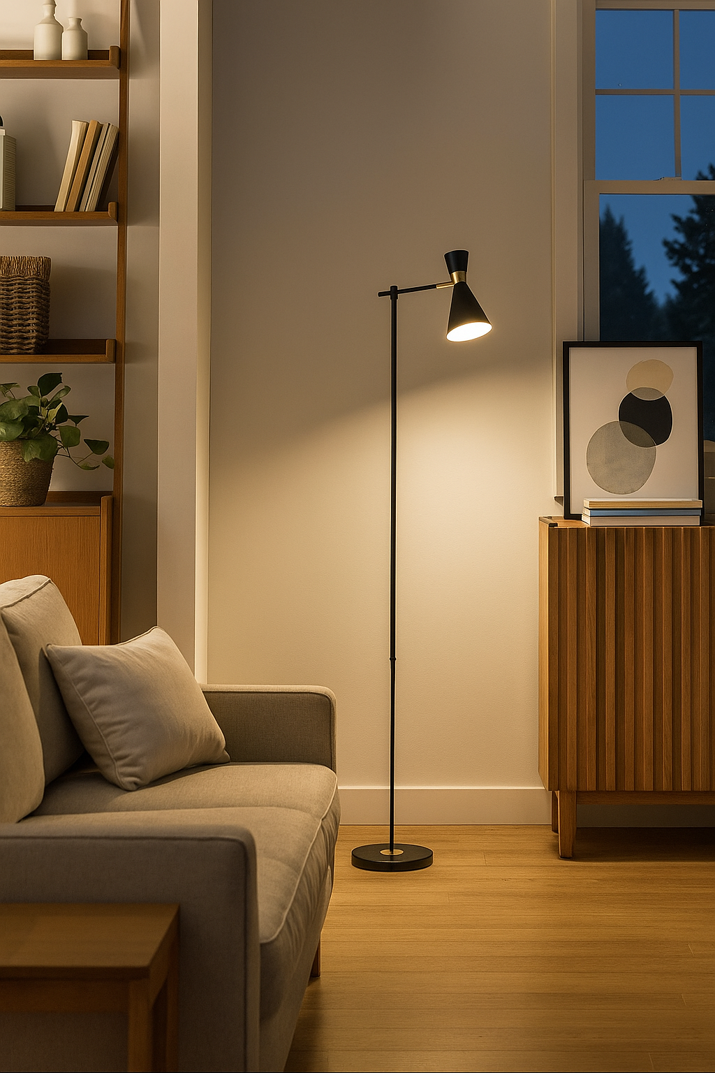 Hdc Black Floor Lamp with Metal Shade For Living Room, Bedroom