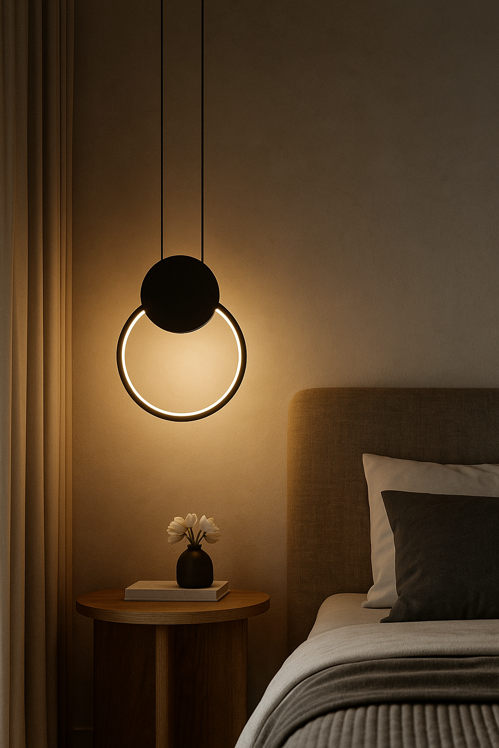 HDC Led 1 Light Modern Pendant Lighting Bedside Minimalist Aluminium - Black (Round)