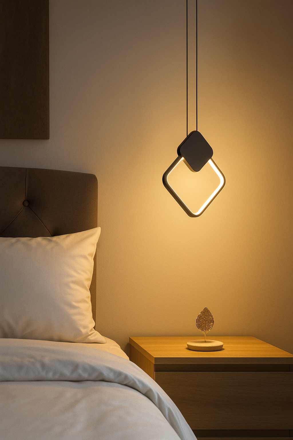 HDC Led 1 Light Modern Pendant Lighting Bedside Minimalist Aluminium - Black (Square)