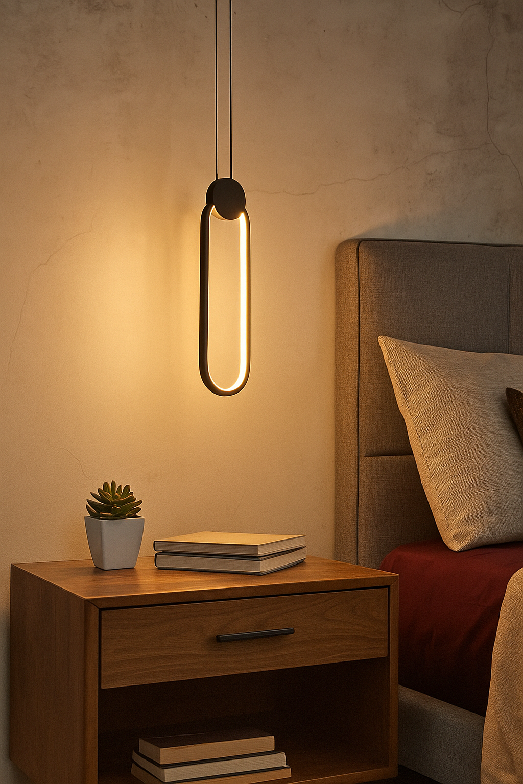 HDC Led 1 Light Modern Pendant Lighting Bedside Minimalist Aluminium - Black (Oval)