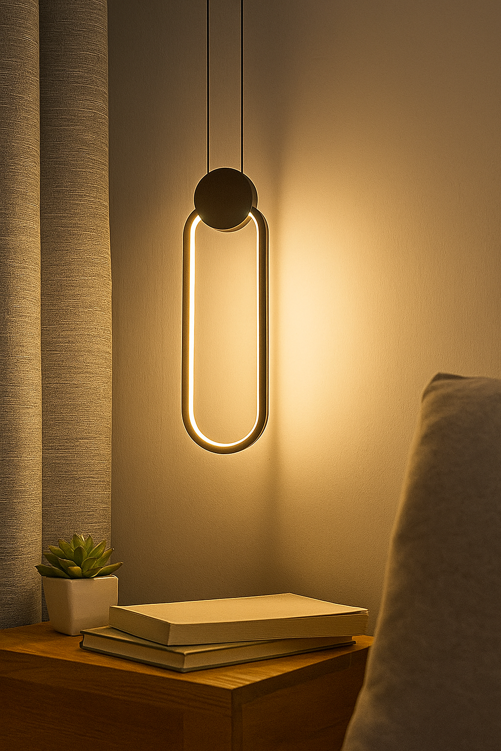 HDC Led 1 Light Modern Pendant Lighting Bedside Minimalist Aluminium - Black (Oval)