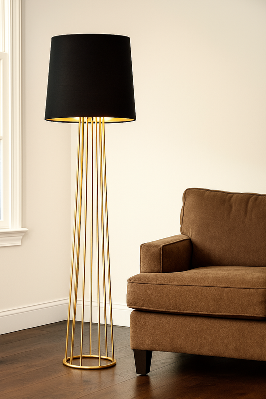 HDC Black & Gold Cage Floor Lamp For Living Room