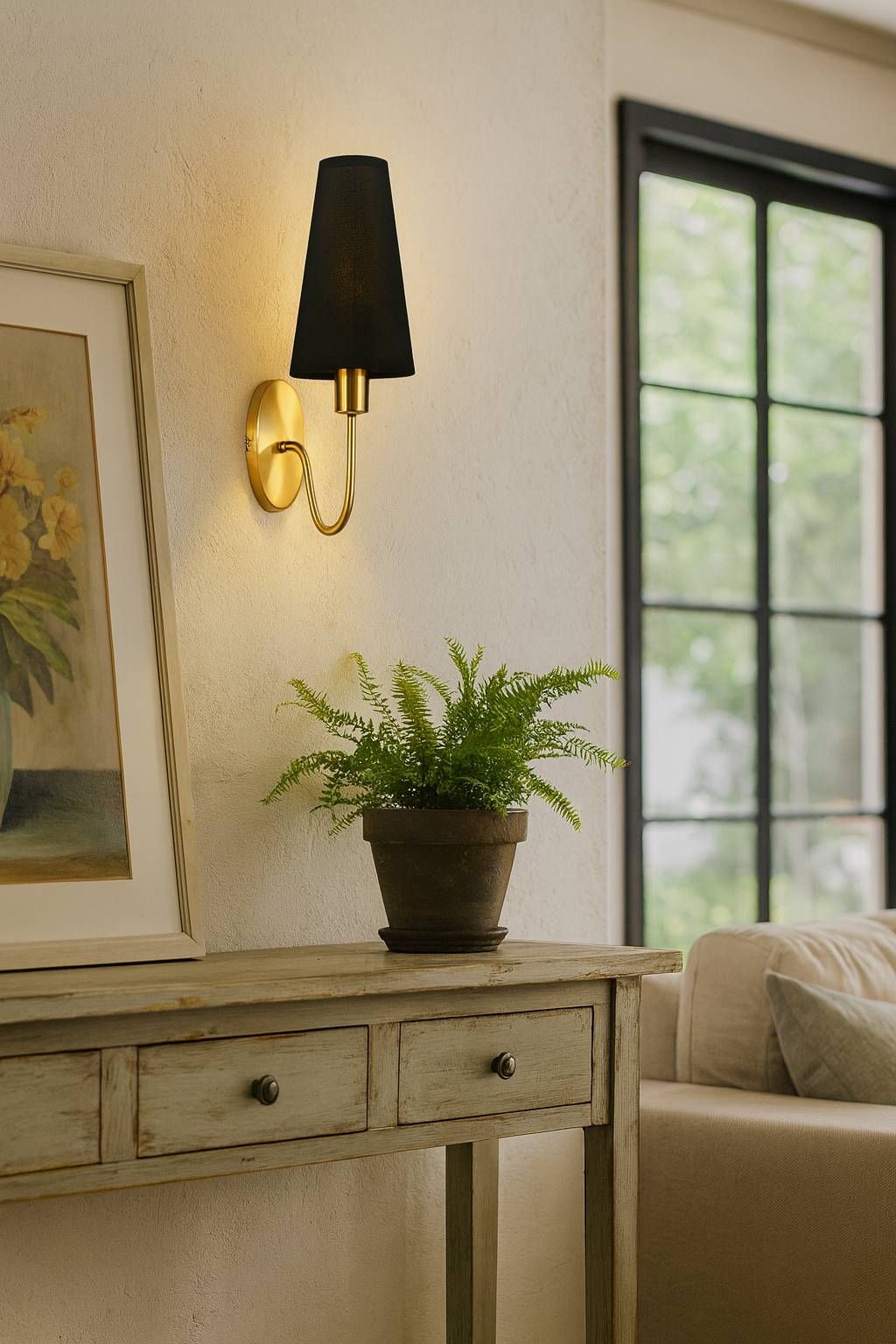 HDC Black & White Gold-Plated Fabric Shade Wall Light