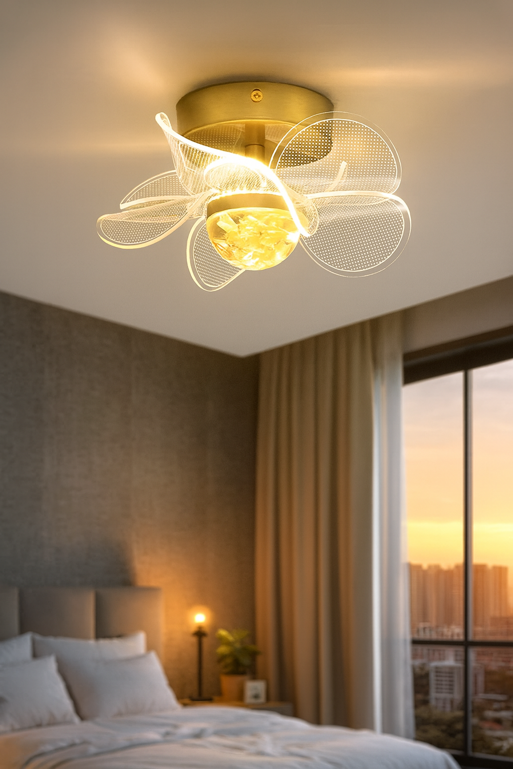 HDC 180mm Golden Flower LED Chandelier Ceiling Light For Living Room