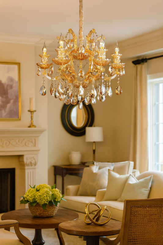 HDC 7 Lights Amber Crystal Italian Chandelier For Luxury Halls