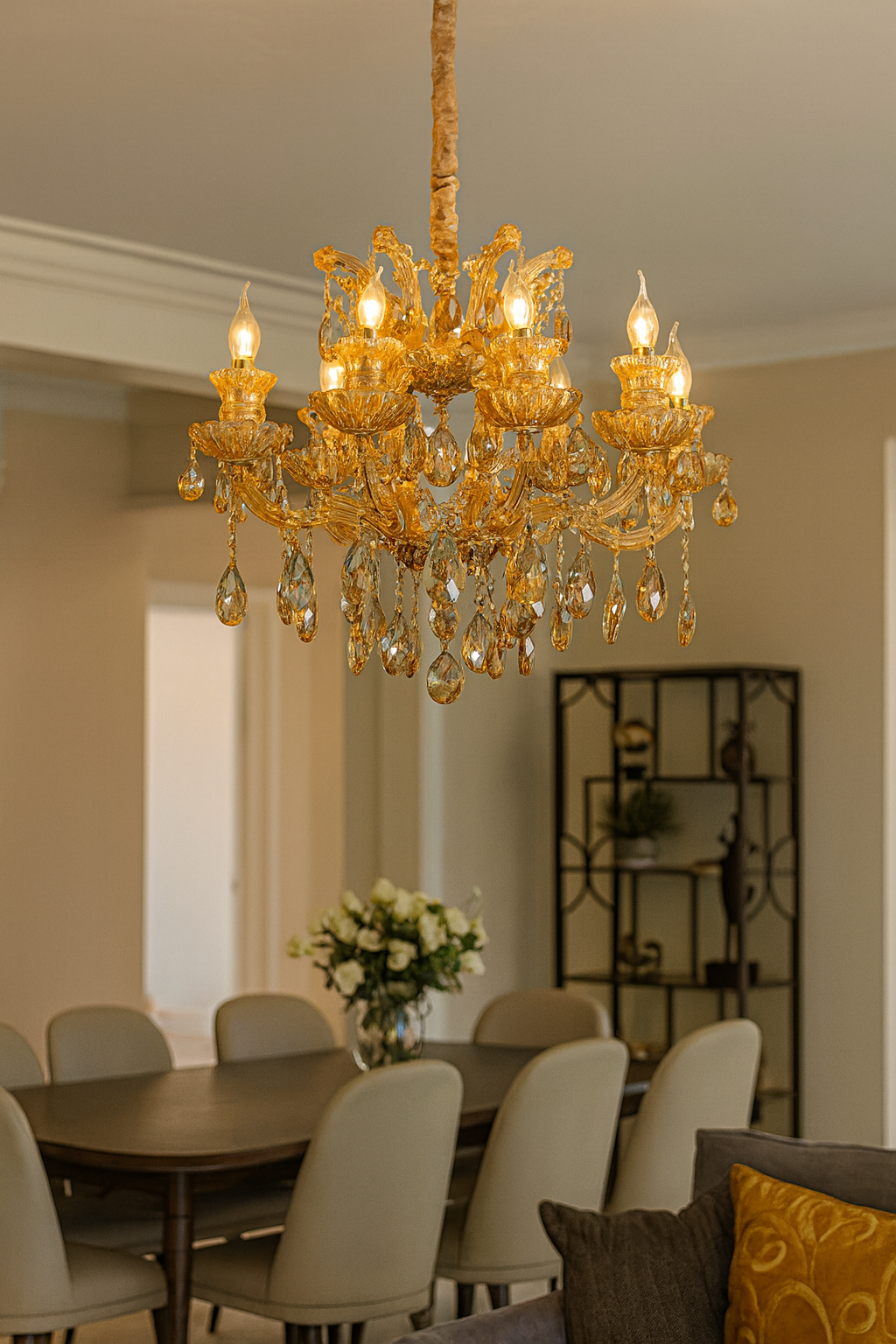 HDC 7 Lights Amber Crystal Italian Chandelier For Luxury Halls