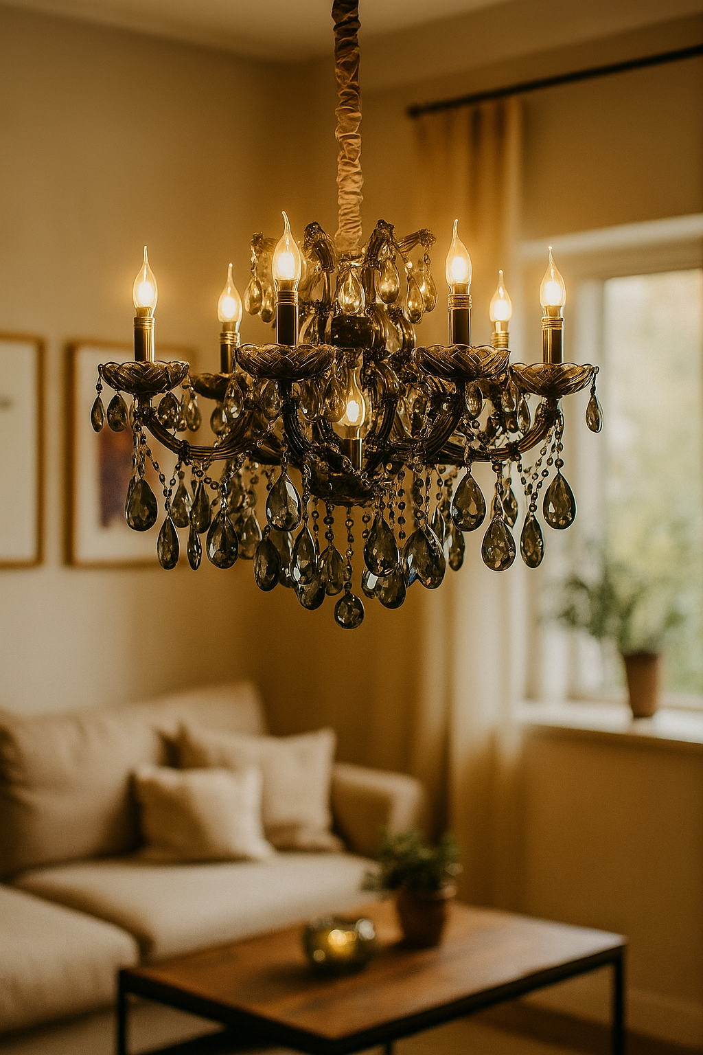 HDC 9 Lights Elegant Smoke Crystal Italian Chandelier For Living Room