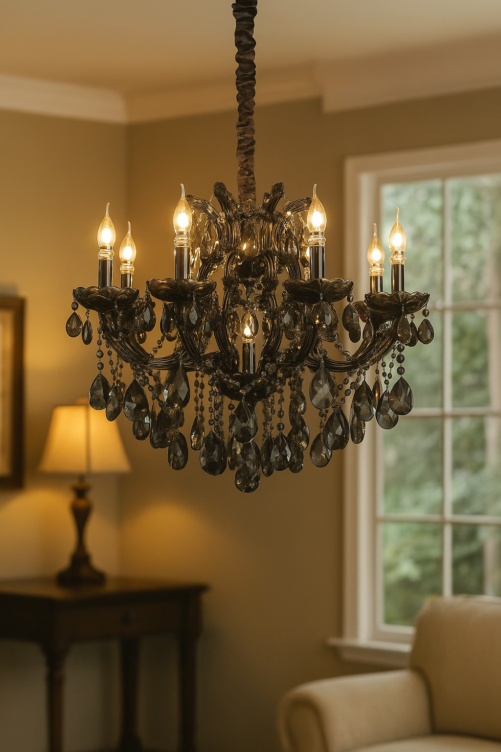 HDC 9 Lights Elegant Smoke Crystal Italian Chandelier For Living Room