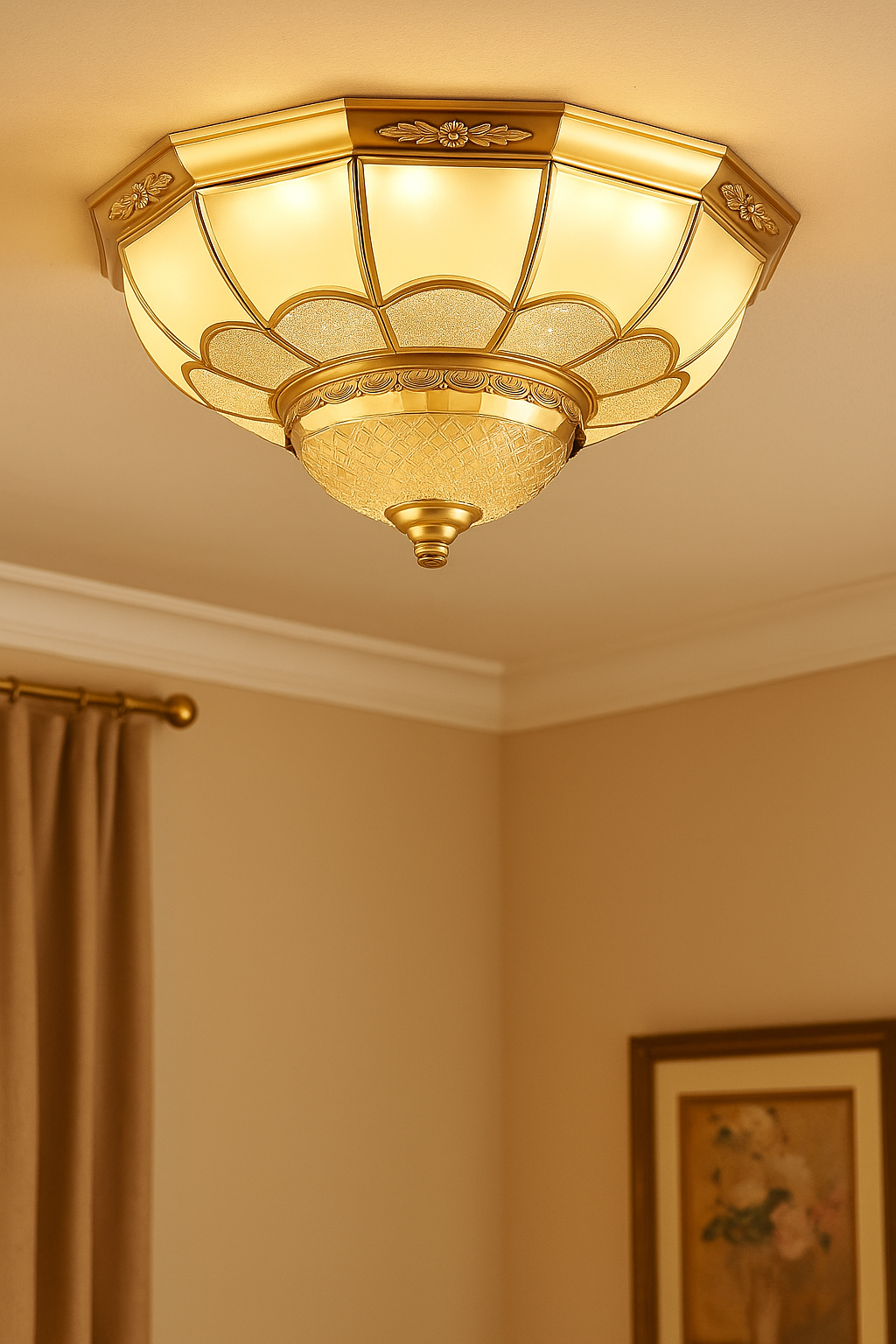 HDC Vintage Luxe Floral Glass Ceiling Light For Living Room