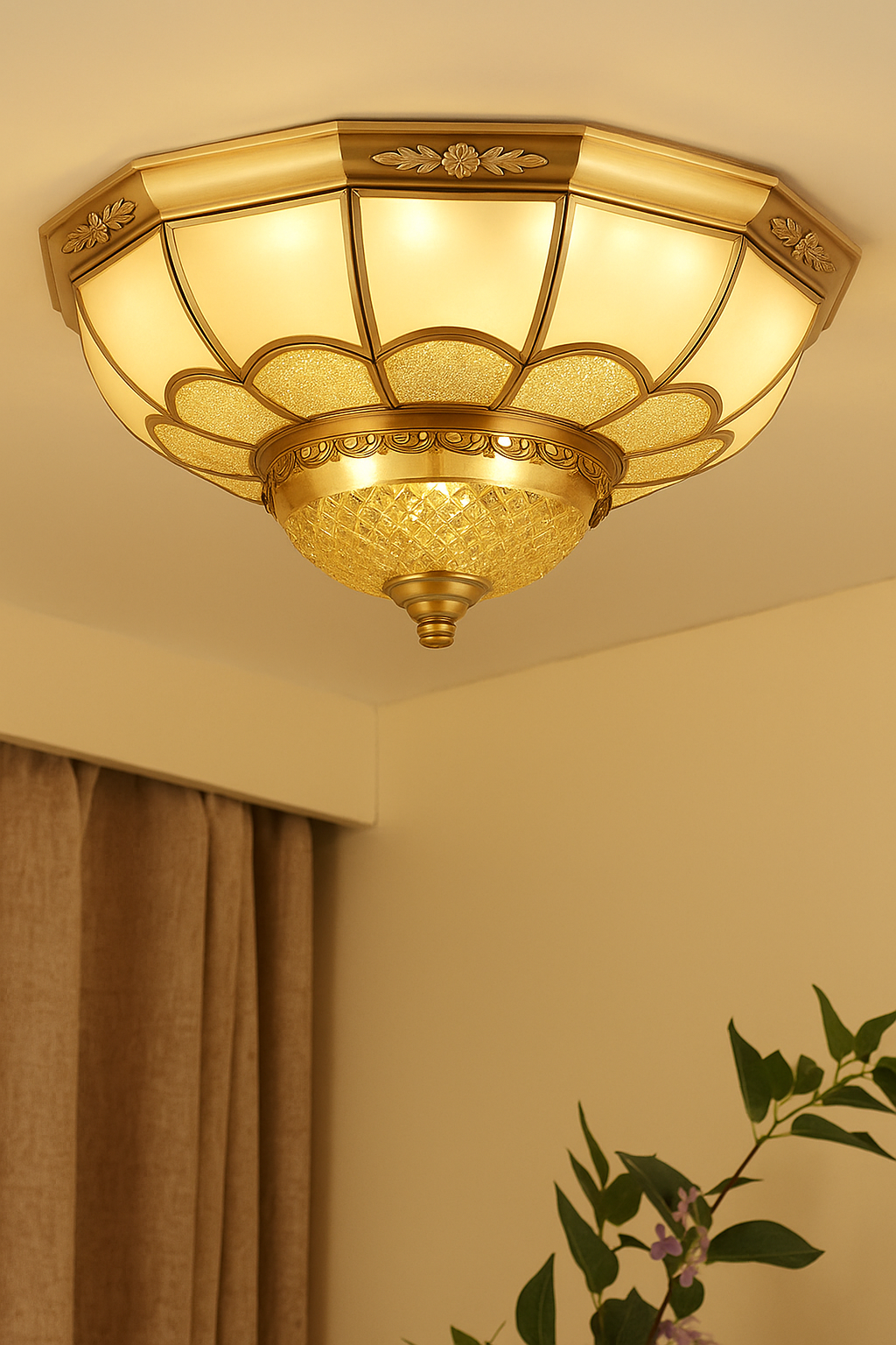 HDC Vintage Luxe Floral Glass Ceiling Light For Living Room