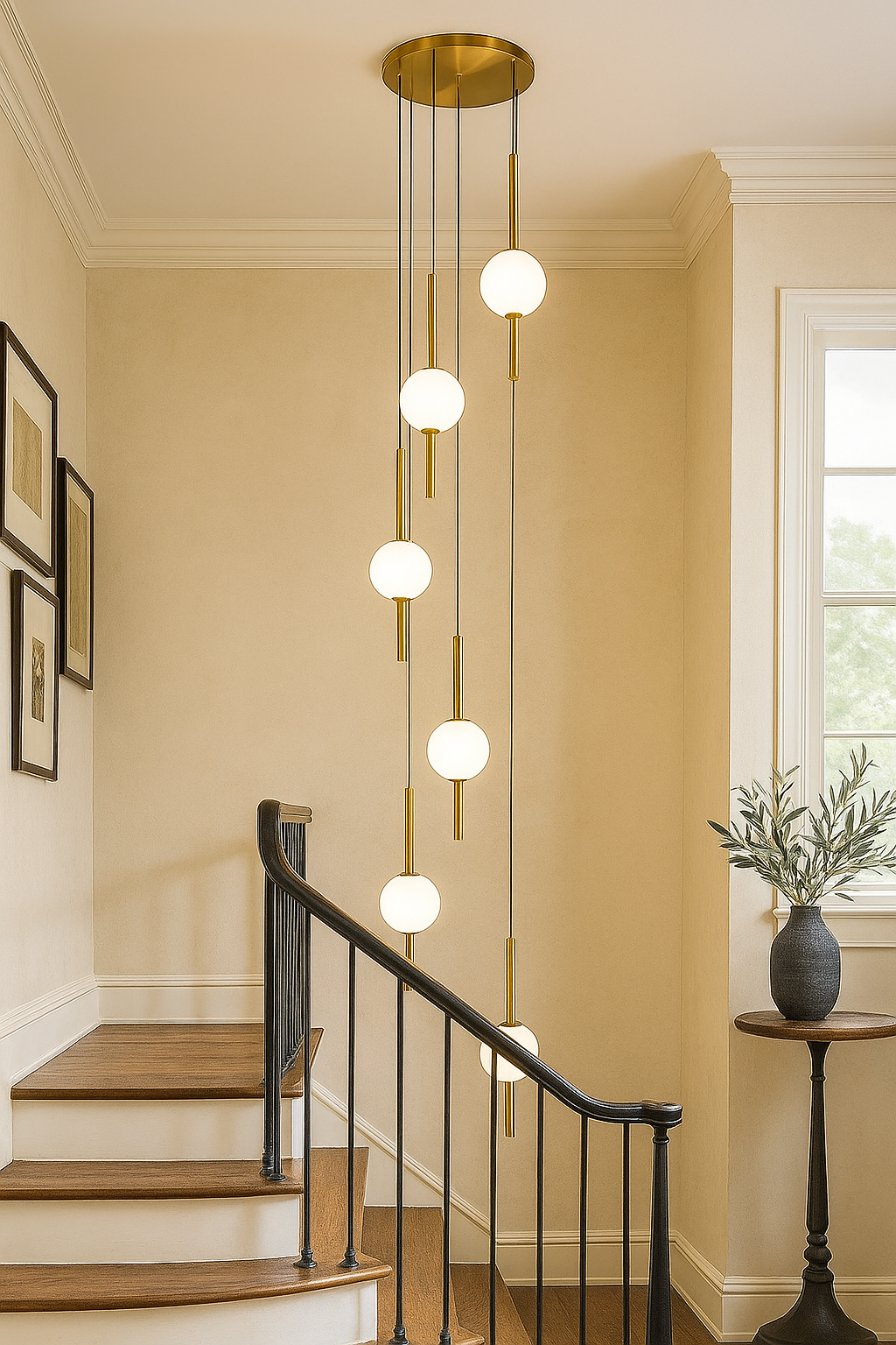HDC 6 Lights Modern Multi-Pendant Globe Pendant Light For Living Room, Staircase