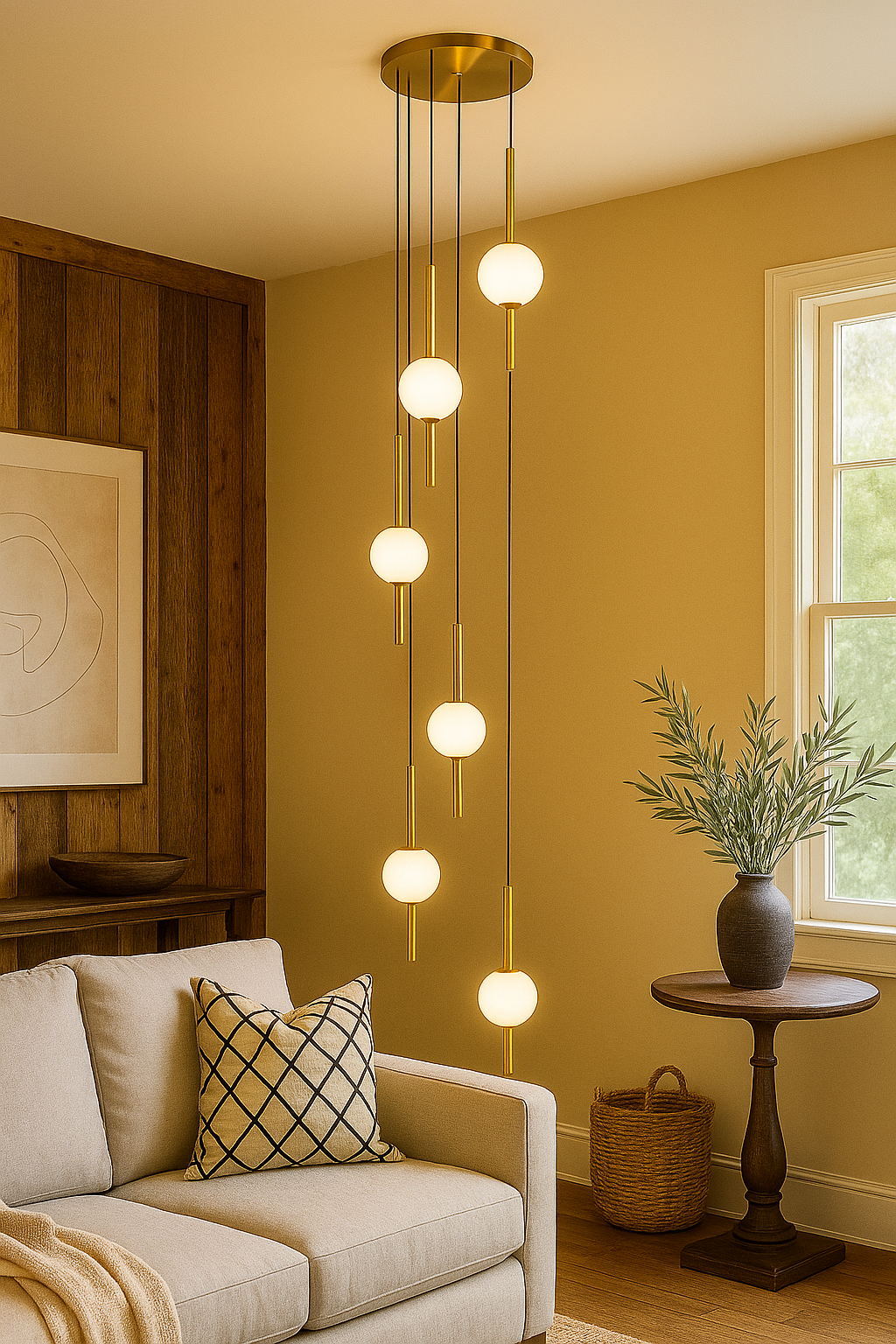 HDC 6 Lights Modern Multi-Pendant Globe Pendant Light For Living Room, Staircase