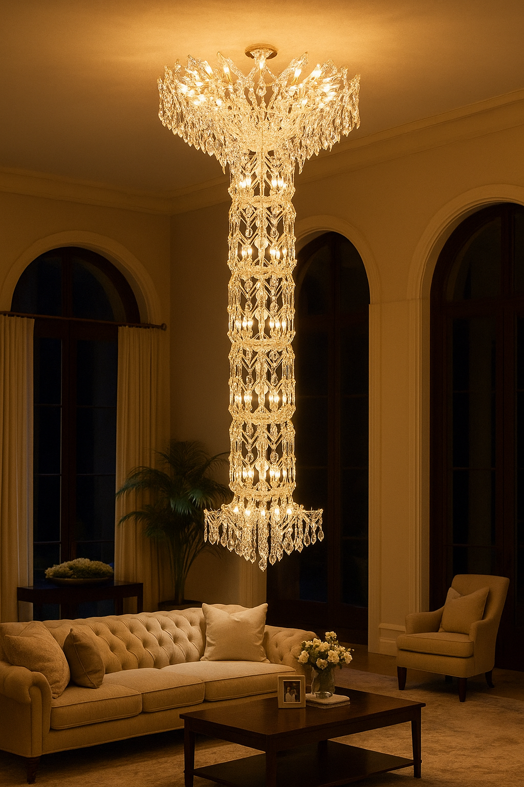 HDC 64 Lights Regal Cascade Crystal Tower Double Height Italian Chande