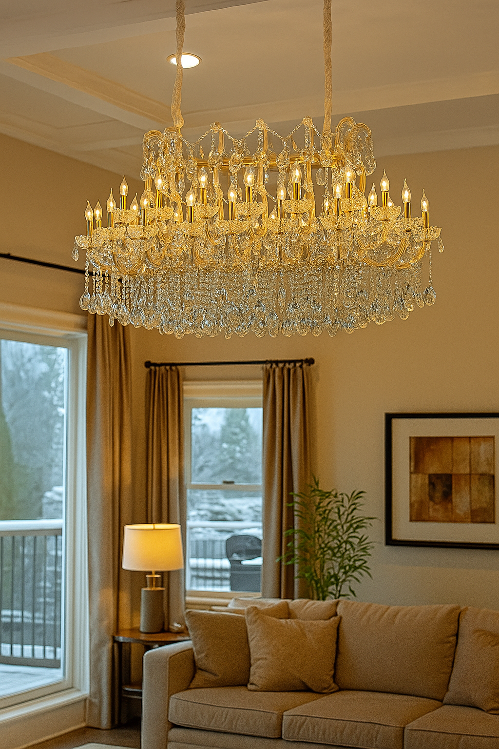 HDC 35 Lights Regal Grandeur Rectangular Crystal Italian Chandelier For Living Room