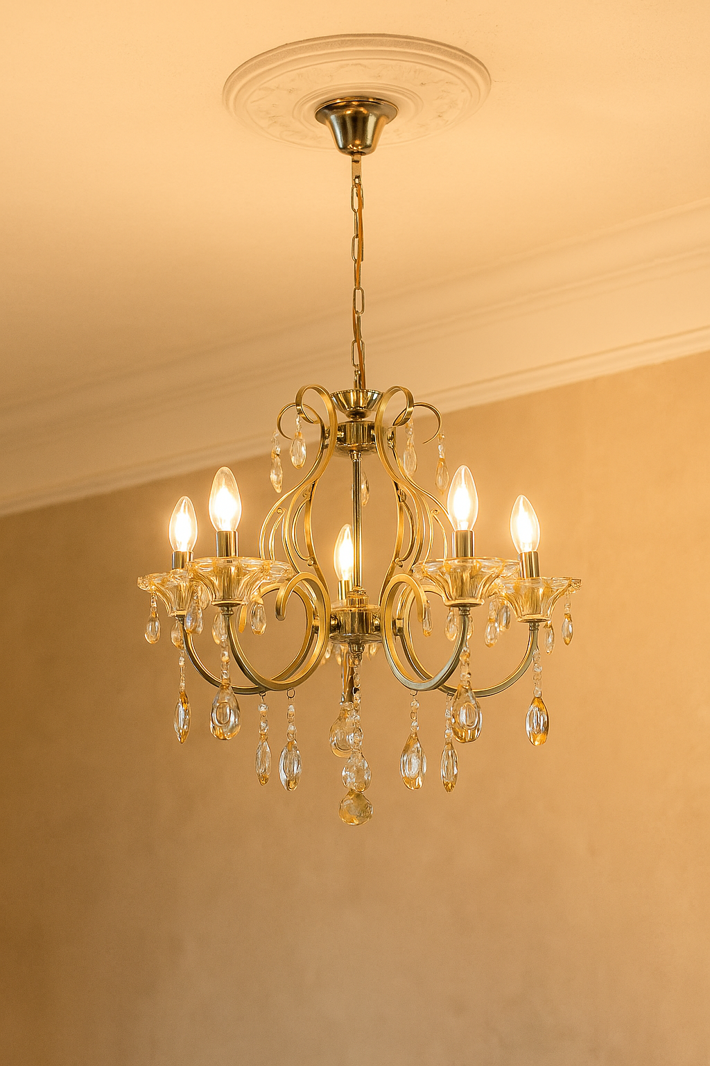 HDC 5 Lights Regal Crystal Crown Italian Chandelier For Living Room