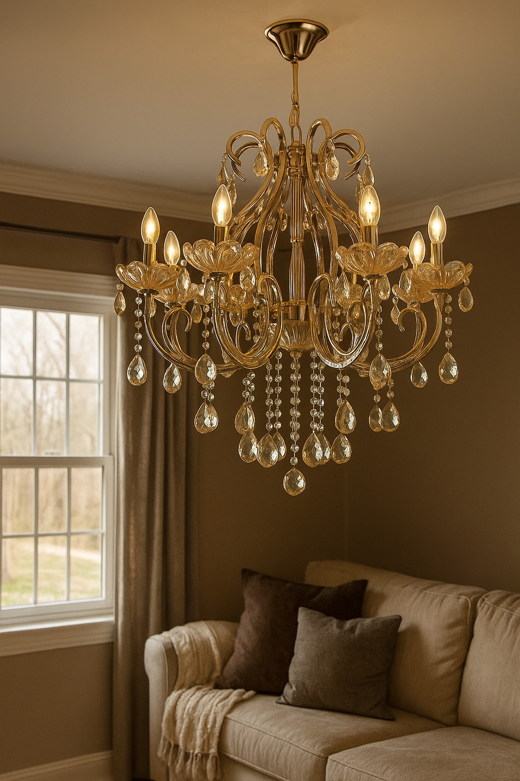 HDC 8 Lights Luxury Crystal Droplet Metal Italian Chandelier For Living Room