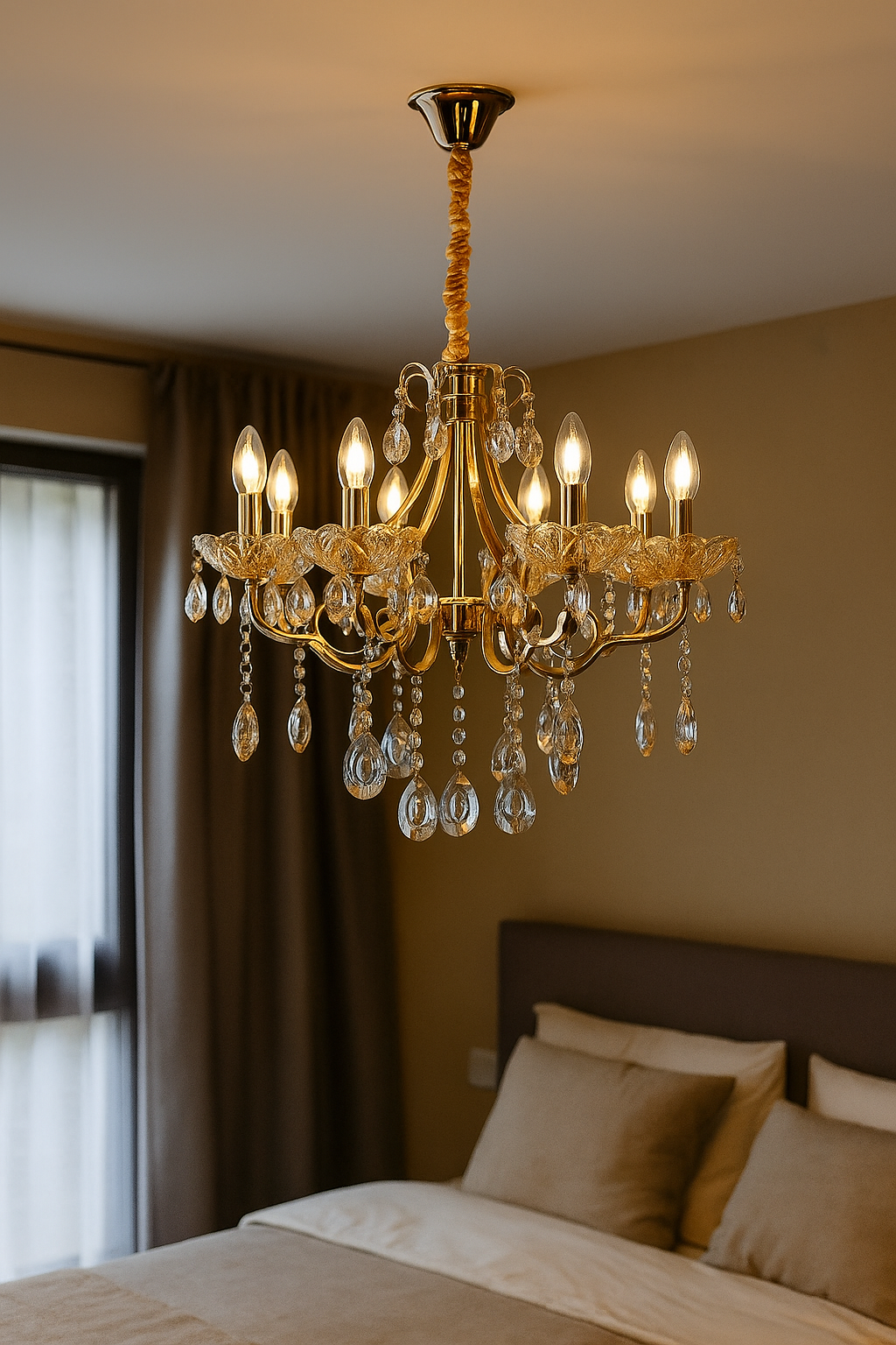 HDC 8 Lights Luxury Crystal Drop Italian Chandelier For Living Room