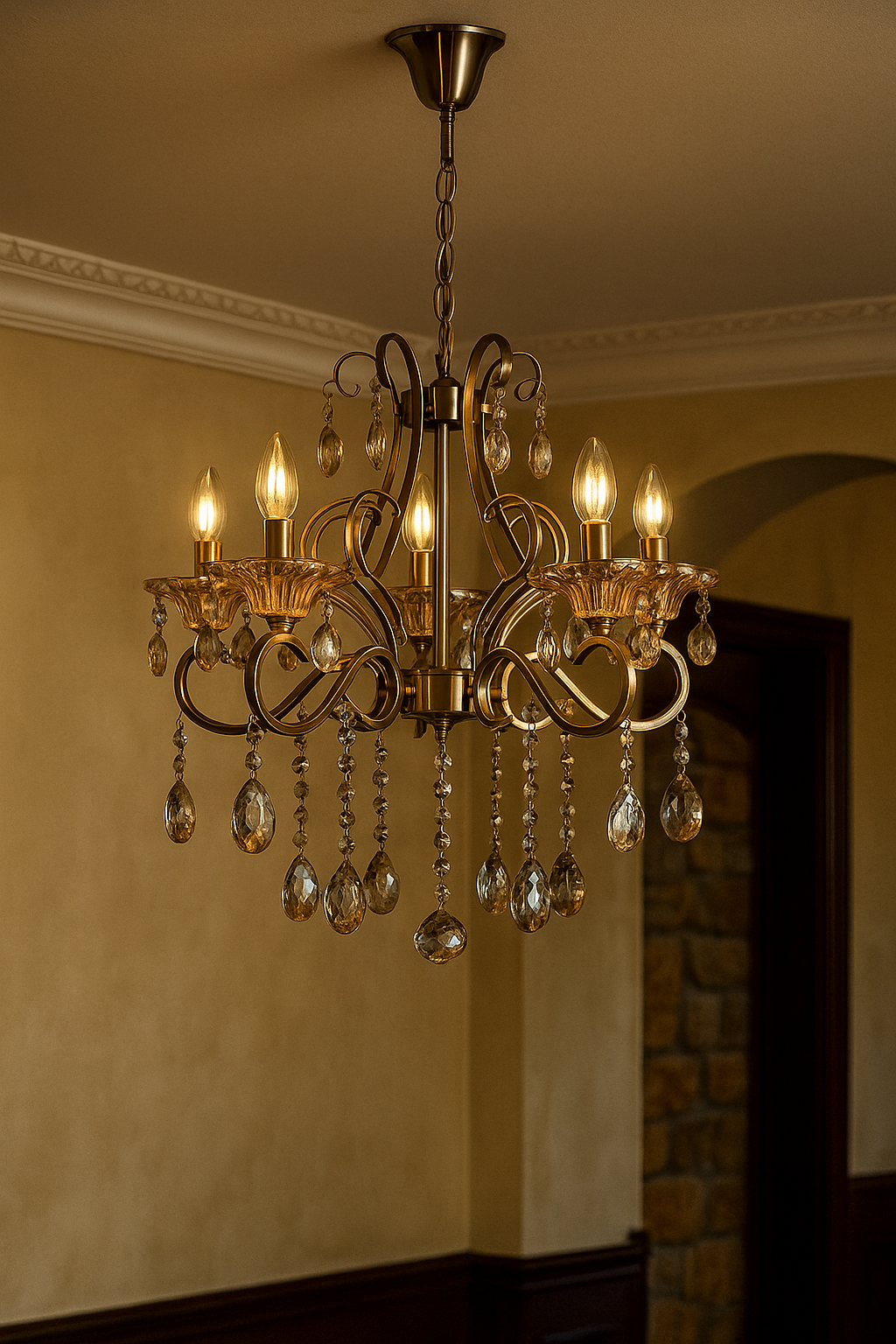 HDC 5 Lights Royal Amber Crystal Drop Italian Chandelier For Living Room