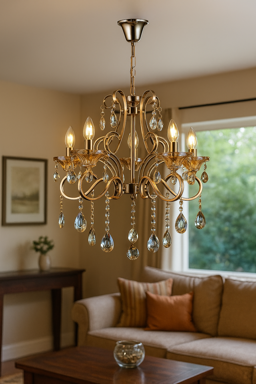 HDC 5 Lights Royal Amber Crystal Drop Italian Chandelier For Living Room