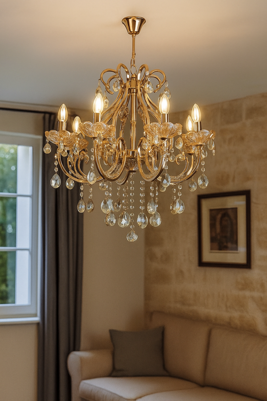 HDC 5 Lights Regal Crystal Cascade Metal Italian Chandelier For Living Room