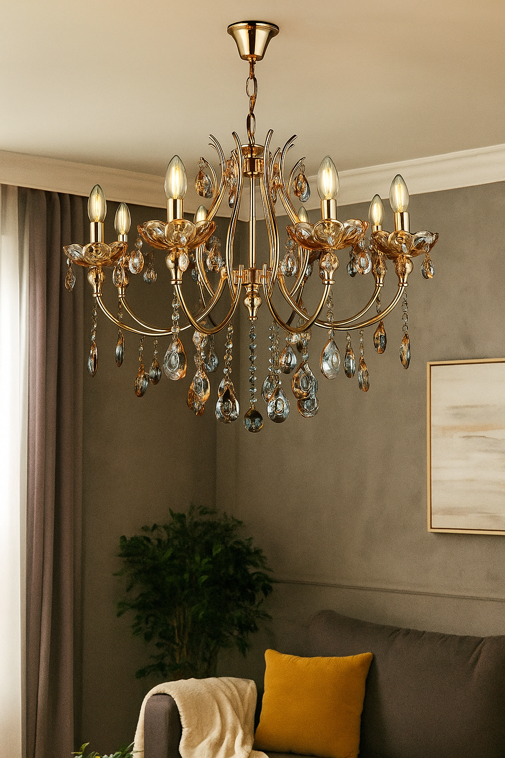 HDC 5 Lights Regal Aurora Crystal Italian Chandelier For Living Room