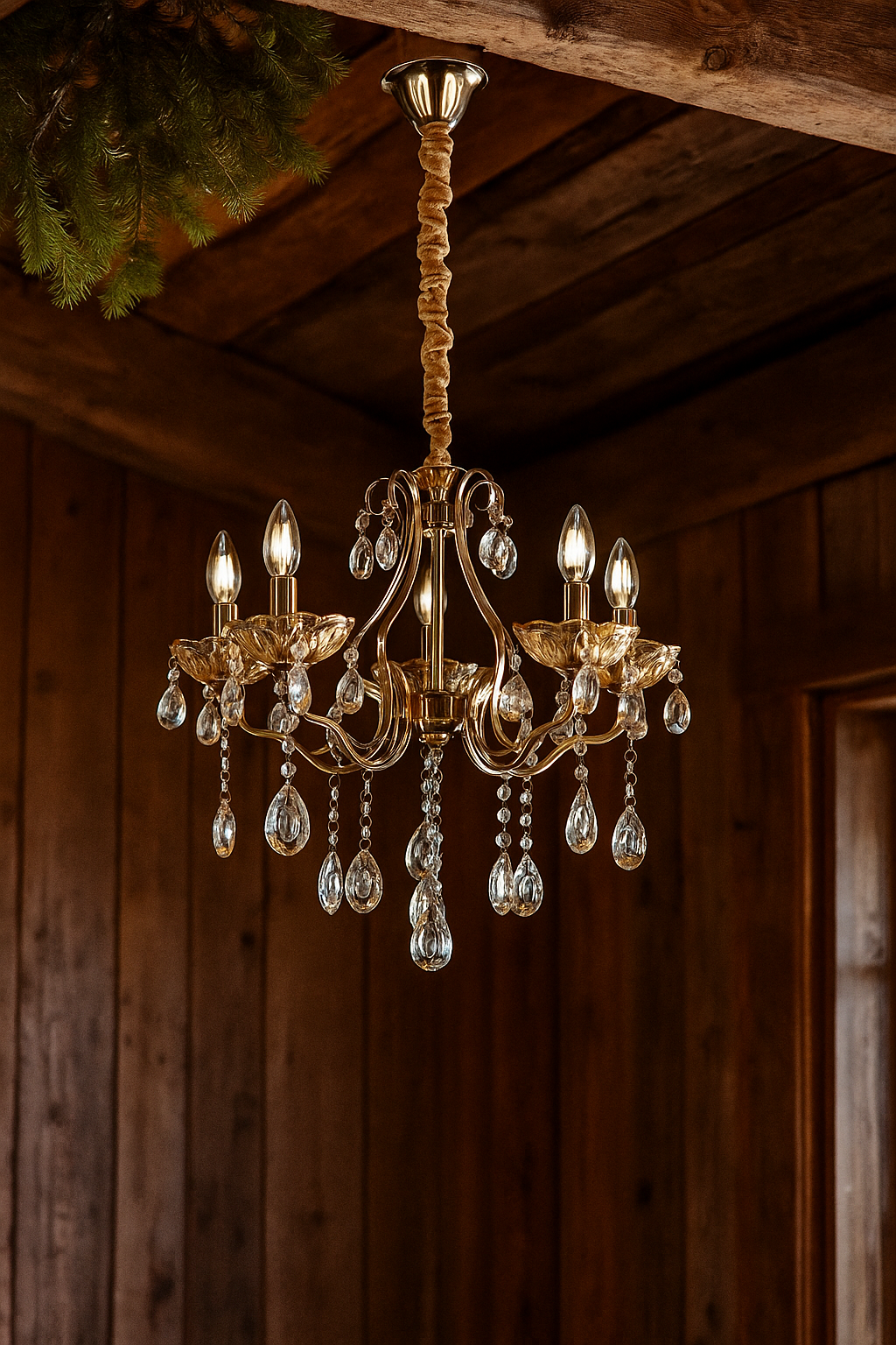 HDC 5 Lights Imperial Luxe Crystal-Draped Metal Italian Chandelier For Living Room