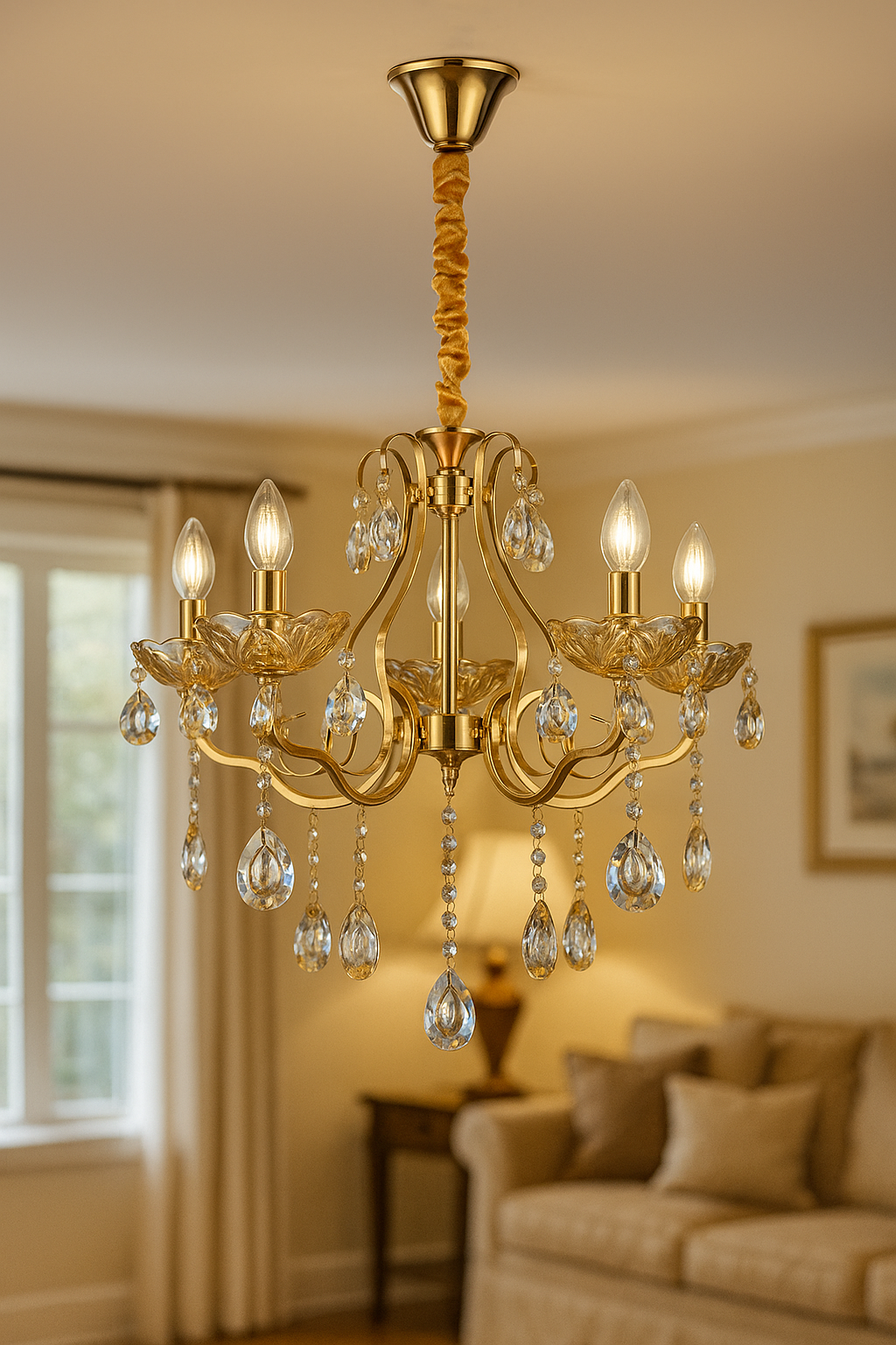 HDC 5 Lights Imperial Luxe Crystal-Draped Metal Italian Chandelier For Living Room