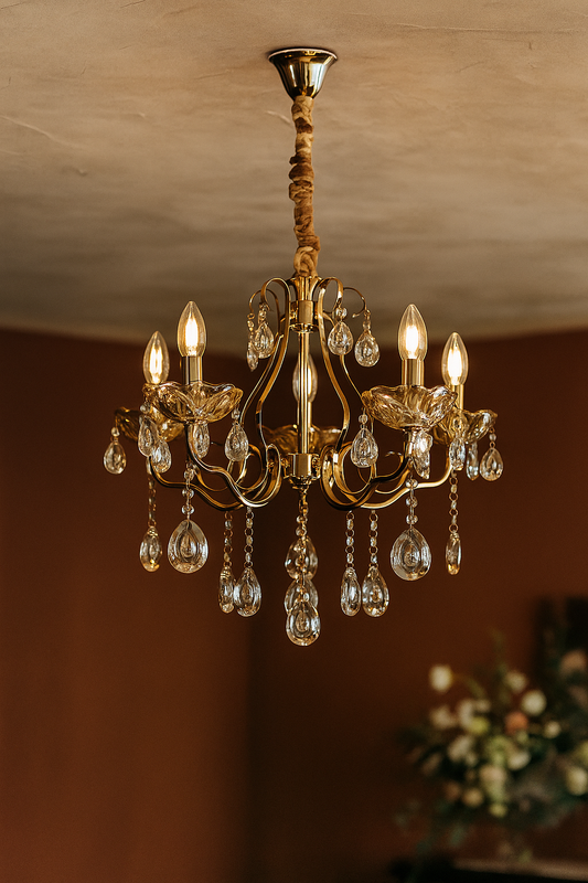 HDC 5 Lights Imperial Luxe Crystal-Draped Metal Italian Chandelier For Living Room
