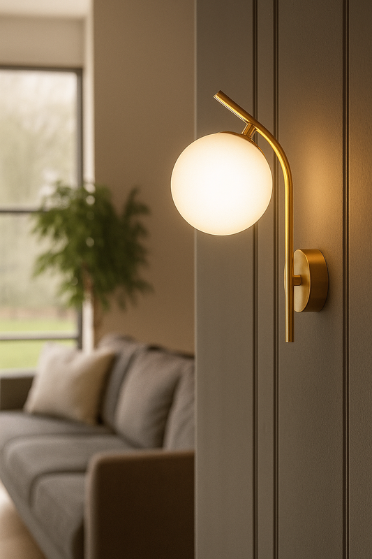 HDC Gold Frosted Glass Ball Wall Light Curved Metal