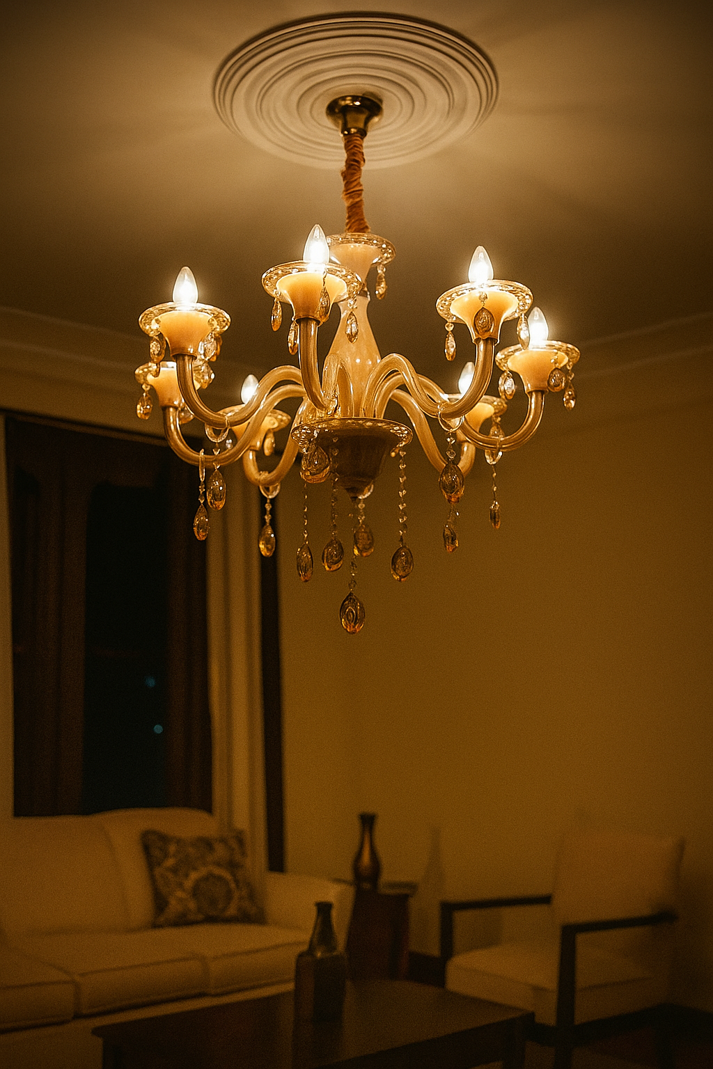 HDC 8 Lights Classic Amber Glass Italian Chandelier For Living Room