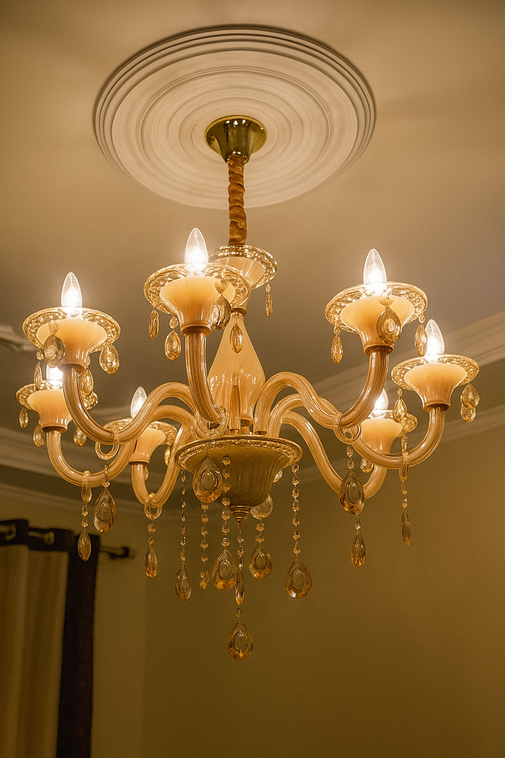 HDC 8 Lights Classic Amber Glass Italian Chandelier For Living Room