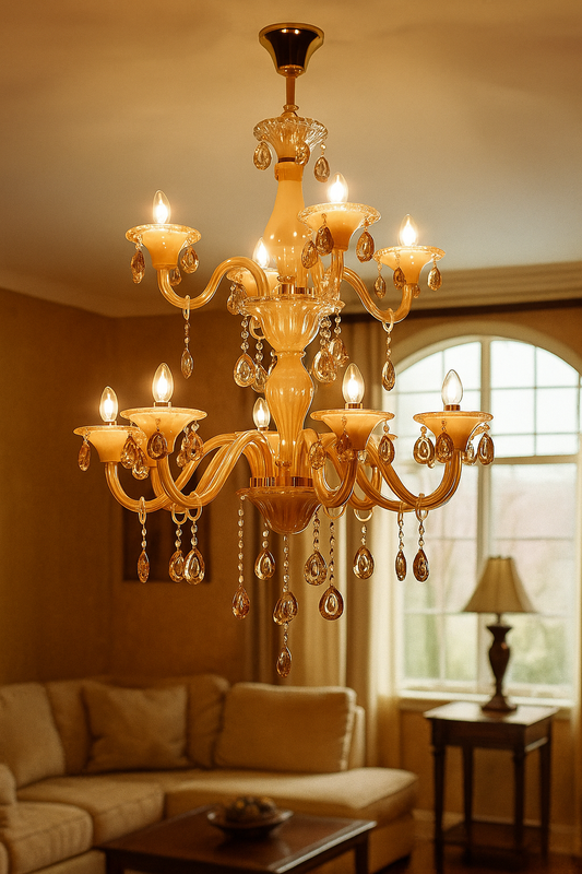 HDC 12 Lights Regal Amber Glass Crown Italian Chandelier For Living Room