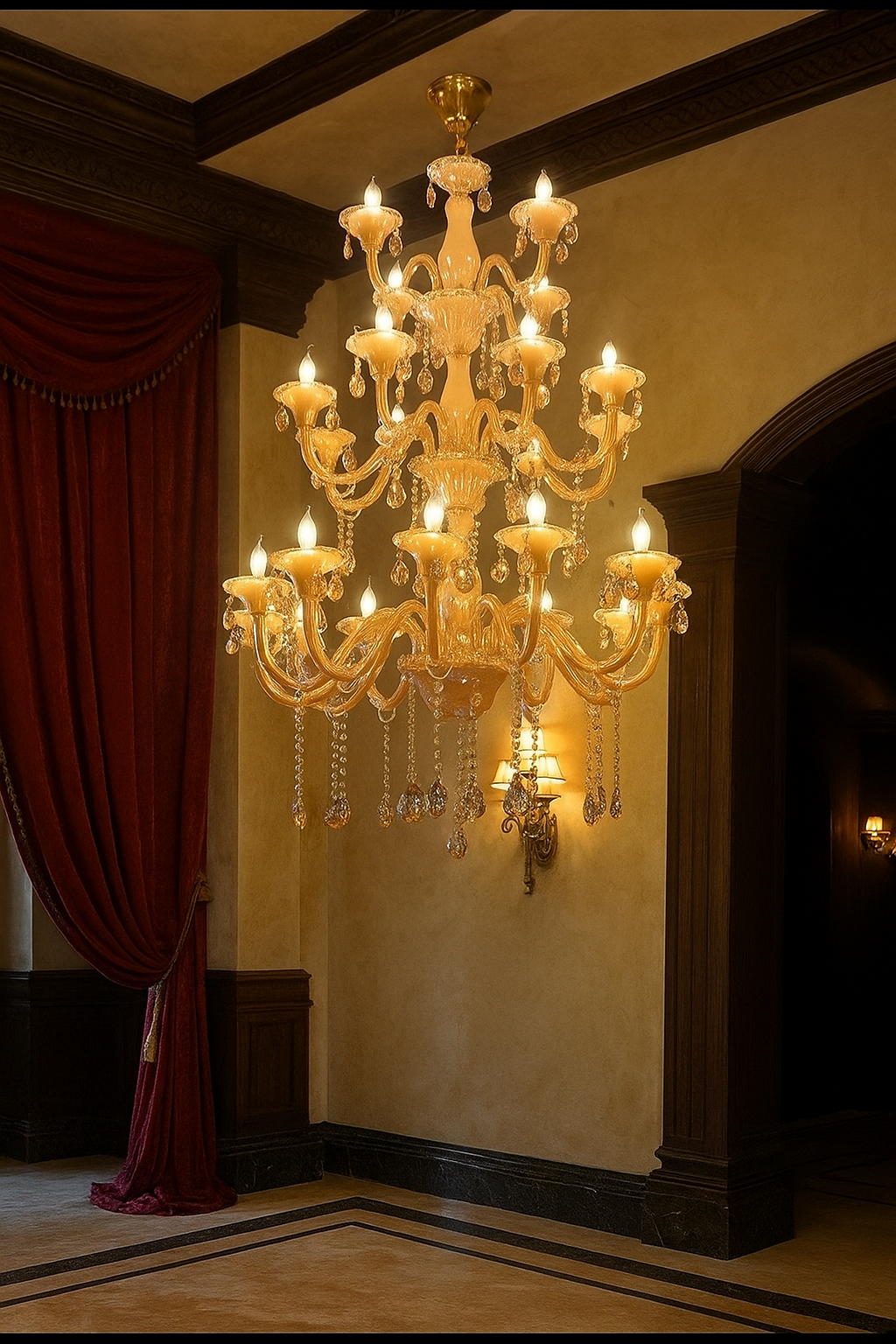 HDC 24 Lights Grand Imperial Amber Glass Italian Chandelier For Living Room