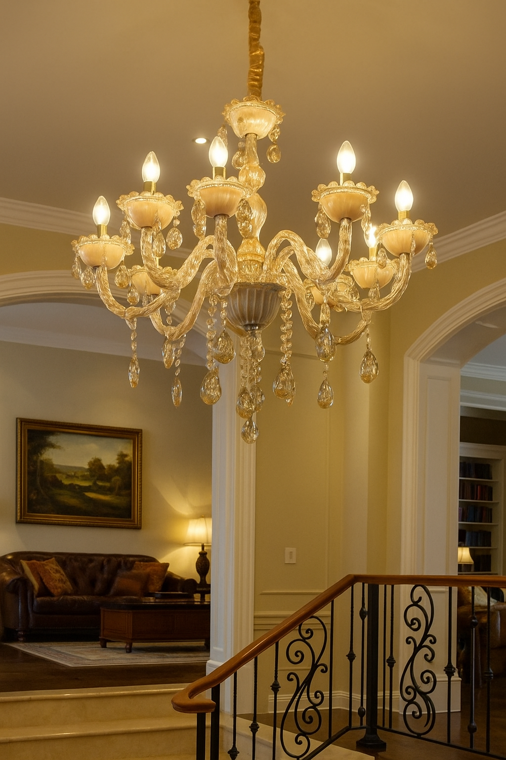 HDC 8 Lights Crystal Royale Amber Glass Italian Chandelier For Living Room