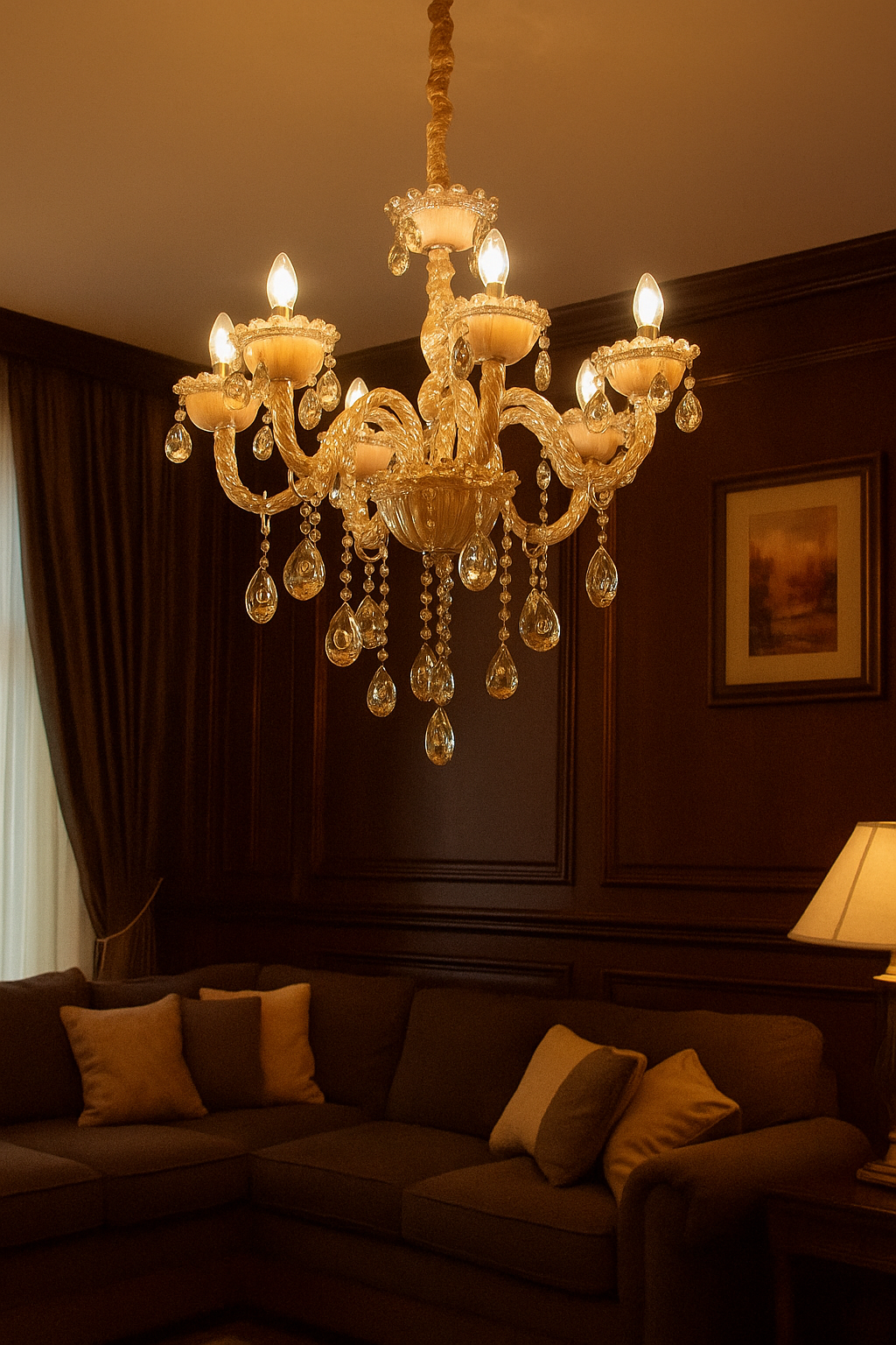 HDC 8 Lights Crystal Royale Amber Glass Italian Chandelier For Living Room