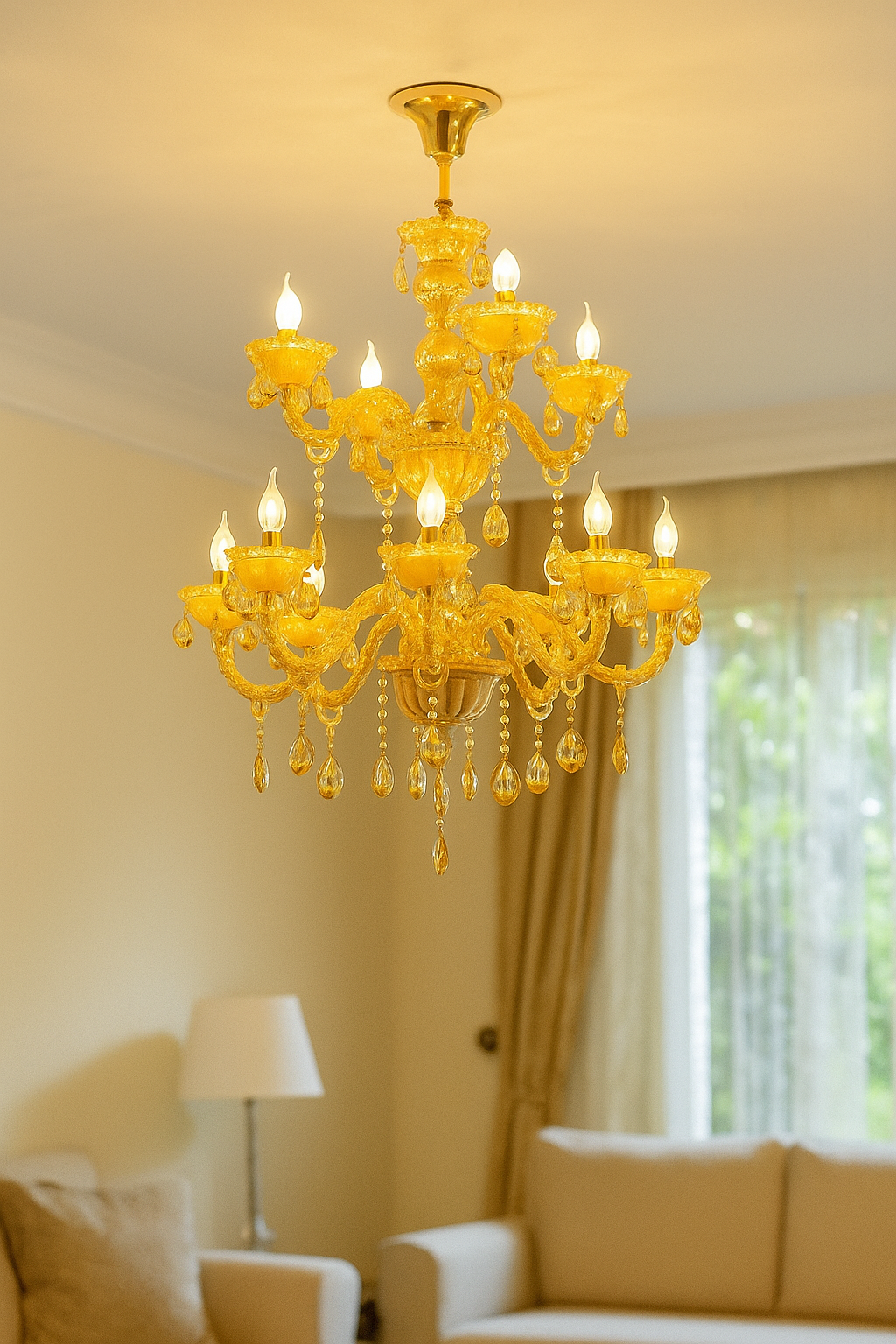 HDC 12-Light Glass Royal Grandeur Crystal Chandelier For Living Room