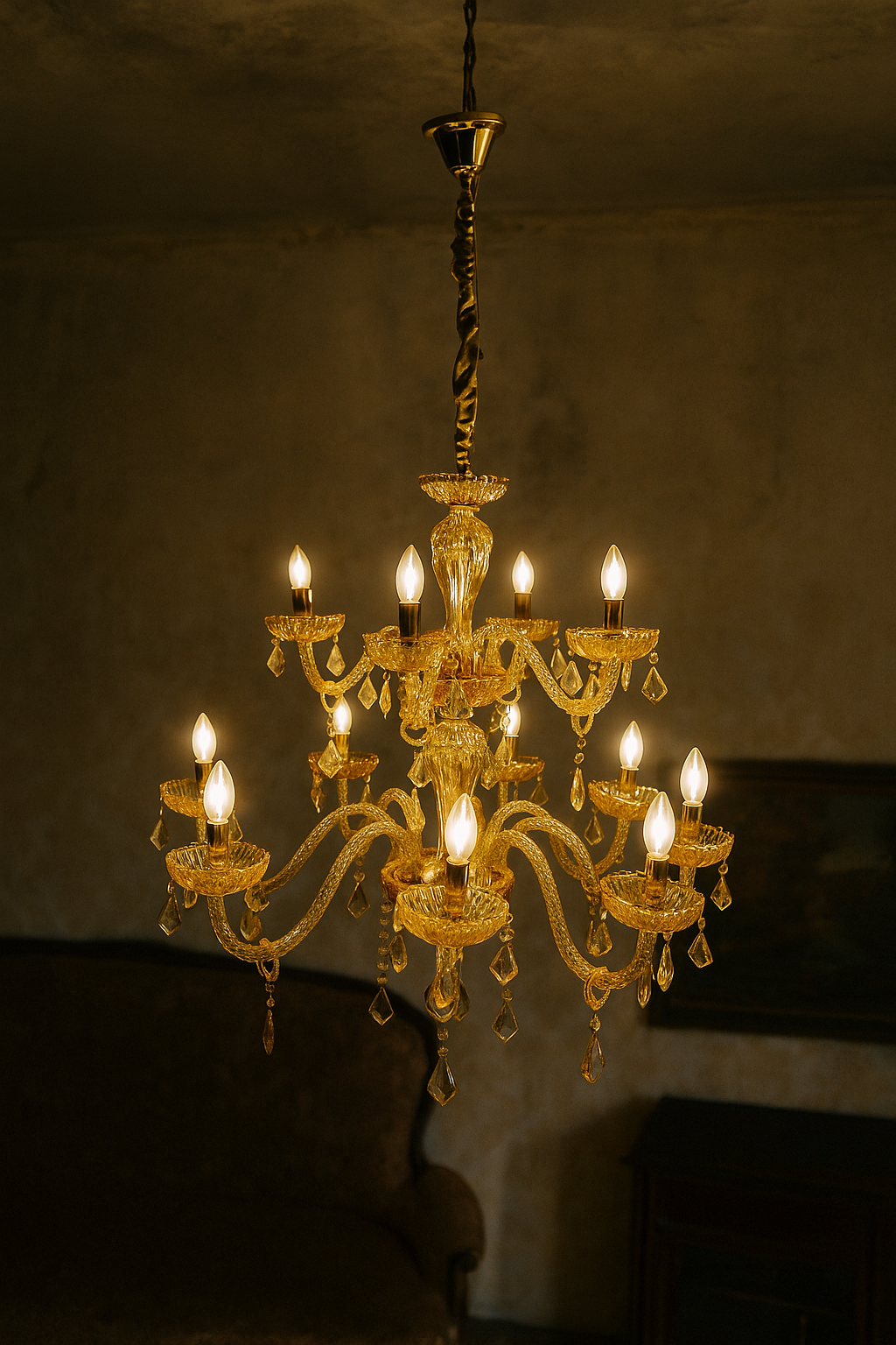 HDC  12-Light Imperial Amber Glow Royal Glass Italian Chandelier For Living Room