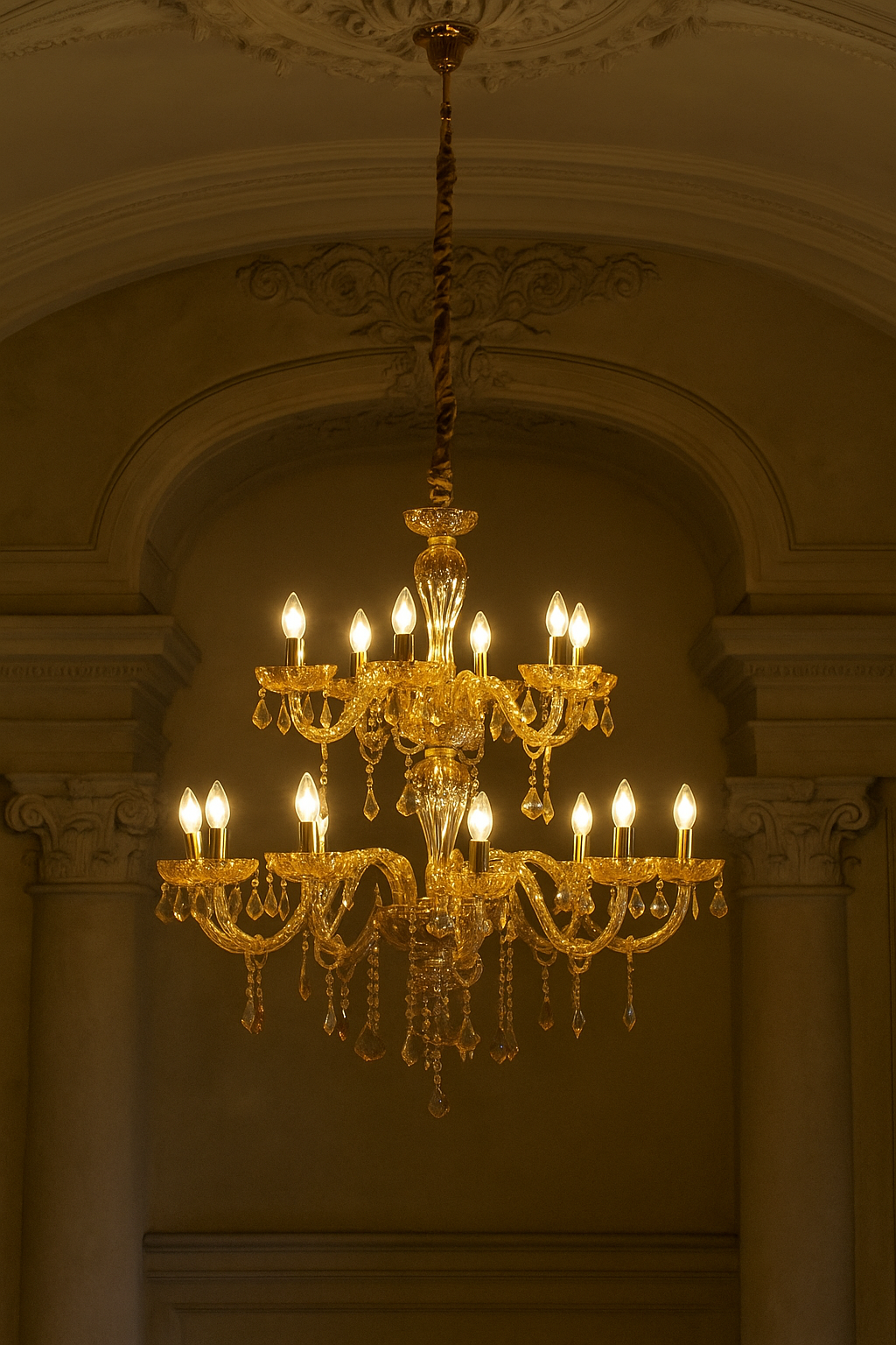 HDC  12-Light Imperial Amber Glow Royal Glass Italian Chandelier For Living Room