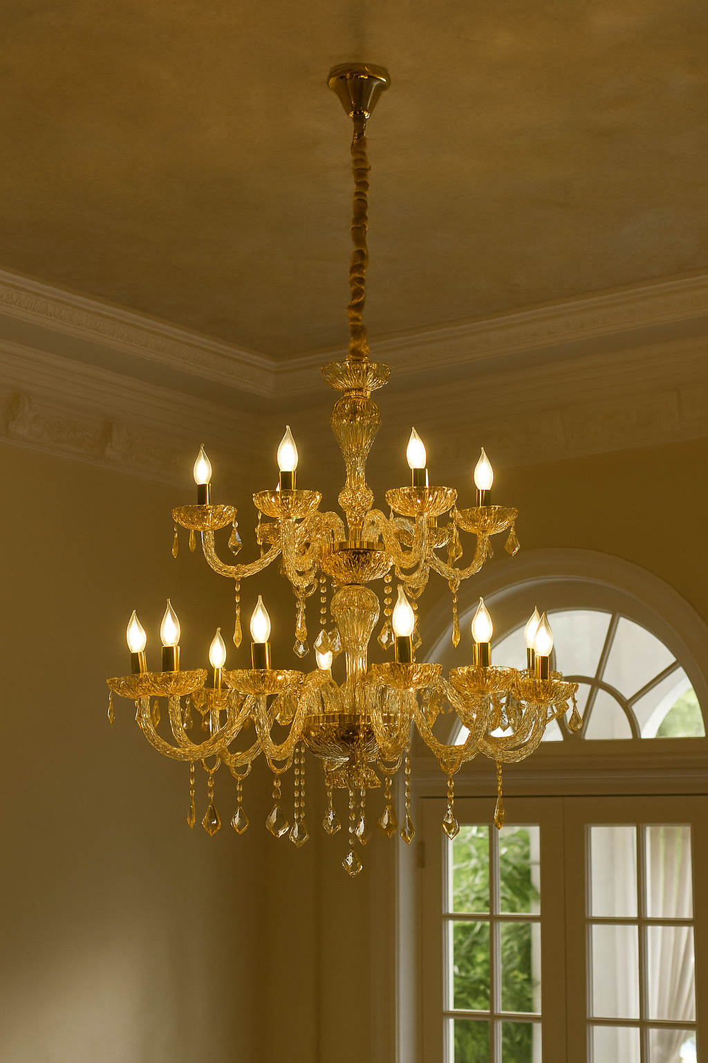 HDC 24-Light Multi-Tier Royal Amber Grandeur Glass Italian Chandelier