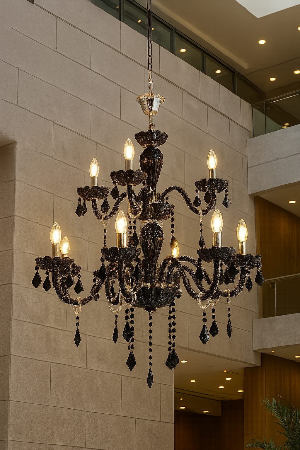 HDC 24-Light Midnight Imperial Multi-Tier Black Glass Italian Chandelier