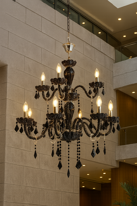 HDC 24-Light Midnight Imperial Multi-Tier Black Glass Italian Chandelier